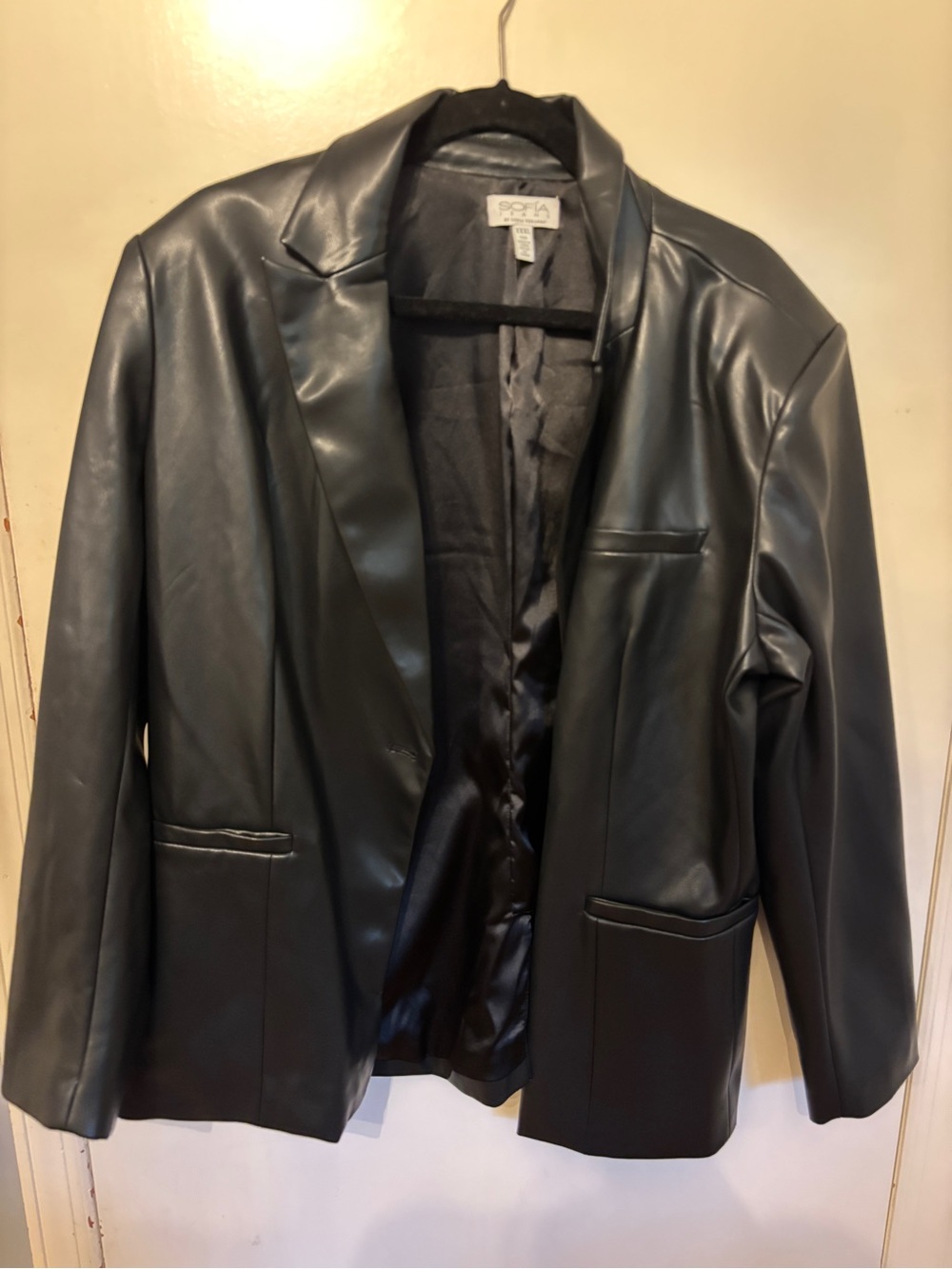 Sofia Jeans Faux Leather Black Blazer Jacket 3XL